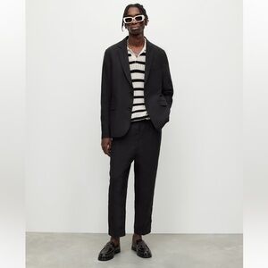 AllSaints Pace Tapered Cropped Trouser | Black Linen Tencel Pants | 32 NWT